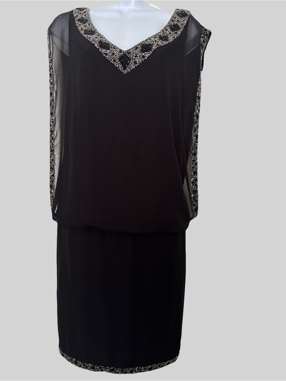 VTG Art Deco Dress Beaded Drop Waist Chiffon Flapper Gatsby Cocktail size 14